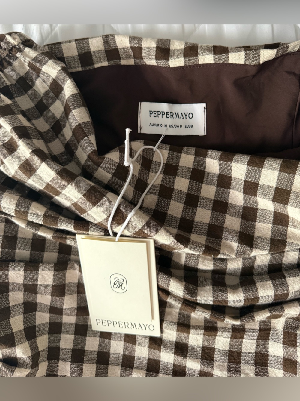 Peppermayo Checked Brown & Cream Gingham Strapless Maxi Dress - Picture 3 of 5
